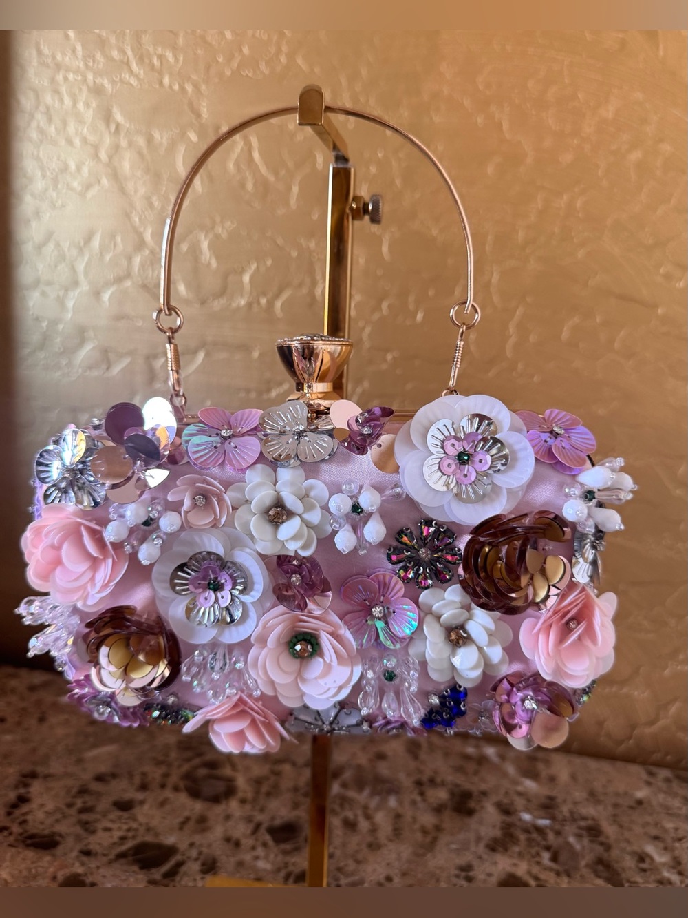 Choice of bebe Embellished Floral Clutch Bag - Pink or Black NWT - Picture 9 of 15